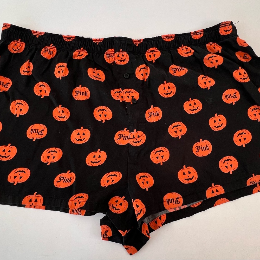Victoria's Secret Black & Orange Pumpkin Print Boxer Shorts XL Halloween Goth